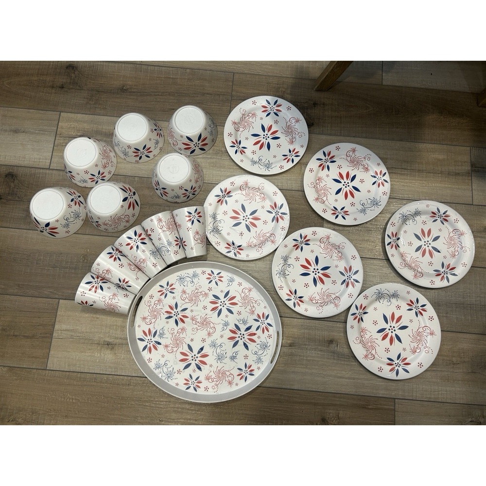 Temptations By Tara 4th of July Patriotic Bbq Fireworks 18 Piece Dinnerware